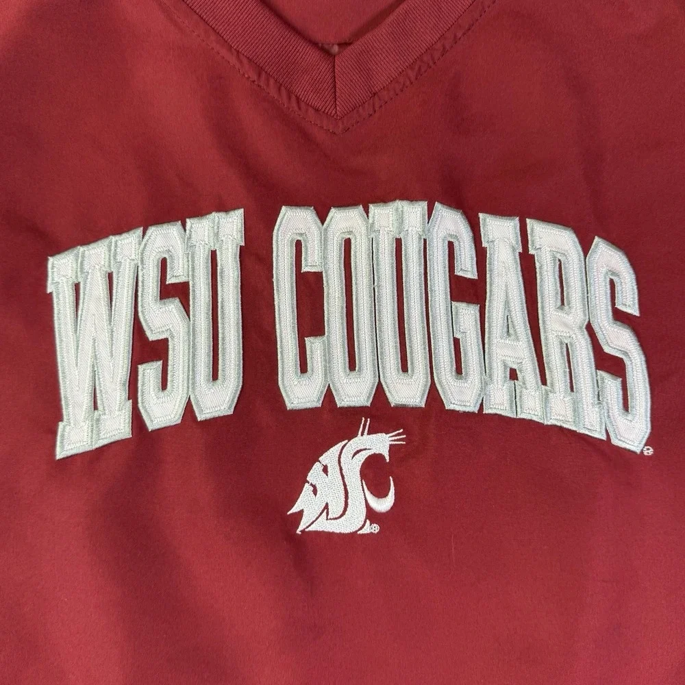 WSU‎ Cougars Windbreaker Sweatshirt V Neck Mens XL Red Embroidered Collegiate
